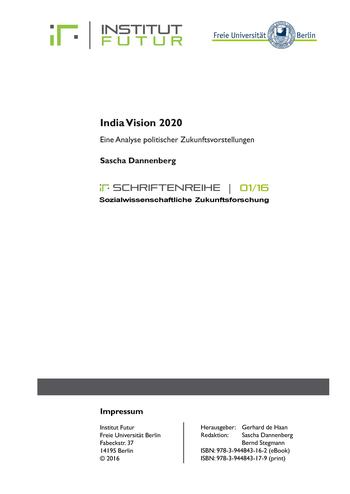 iF-Schriftenreihe 01/16: India Vision 2020. Eine Analyse politischer Zukunftsvorstellungen