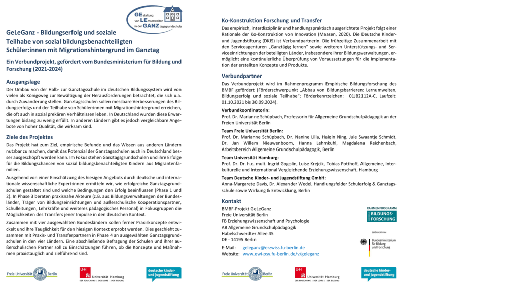 Flyer des Verbundprojektes GeLeGanz