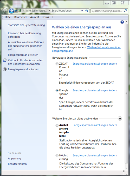 Windows/Energiesparplan